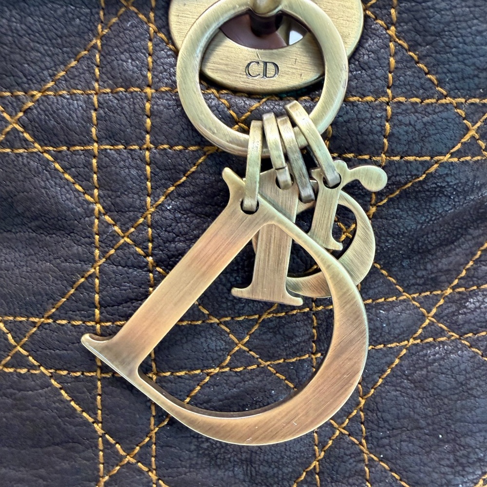 Rare Lady Dior Small Tote Bag in Constract Stitch Cannage Brown Leather - Picture 8 of 15